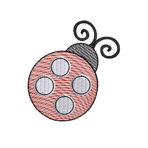 Può includere: Una coccinella rossa con antenne nere e quattro punti bianchi.