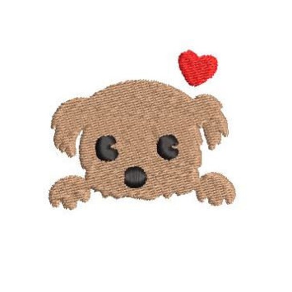 Puppy Peeking Embroidery Design Small Mini Heart Dog Machine Embroidery Pattern Face Mask Embroidery