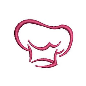 Puede incluir: Un contorno rosa de un gorro de cocinero. El gorro es un diseño simple con una parte superior redondeada y un borde curvo.