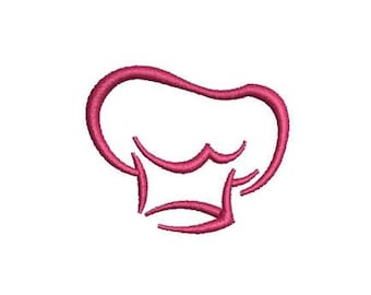 Könnte beinhalten: Eine rosa Umrandung eines Kochhuts. Der Hut ist ein schlichtes Design mit abgerundeter Spitze und einem gebogenen Rand.