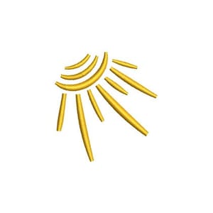 Pode incluir: Um sol estilizado de ouro com raios que emanam do centro.