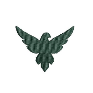 May include: A dark green silhouette of a bird with its wings spread out.