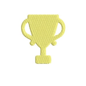 May include: A yellow trophy with a classic design. The trophy has a round base and two handles.