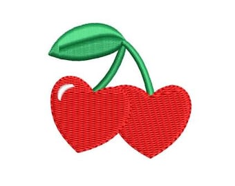 Heart Cherries Cherry Embroidery Design Mini Small Fruit Machine Pattern Shirt