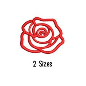 May include: Red outline embroidery design of a rose with two sizes available.