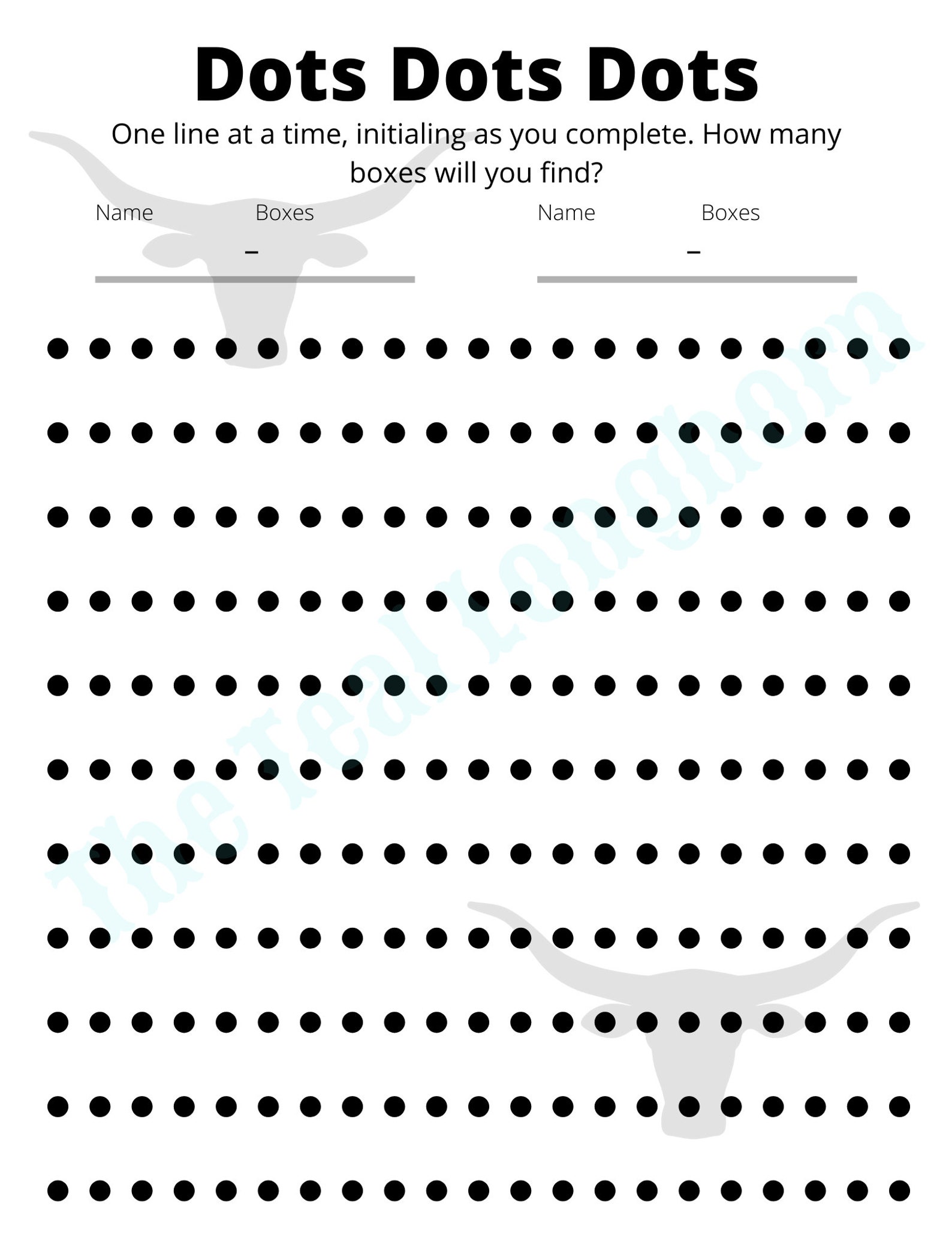 Printable Dots Game Printable Travel Dots Game Printable Dots Paper ...