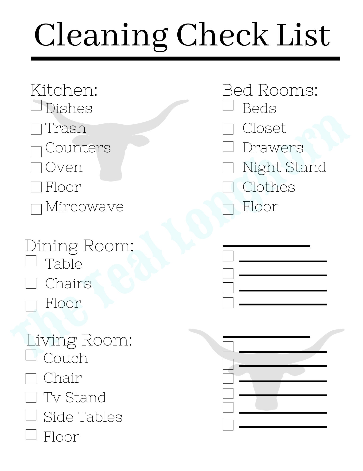 Printable Simple House Cleaning Checklist - Printable Basic House ...
