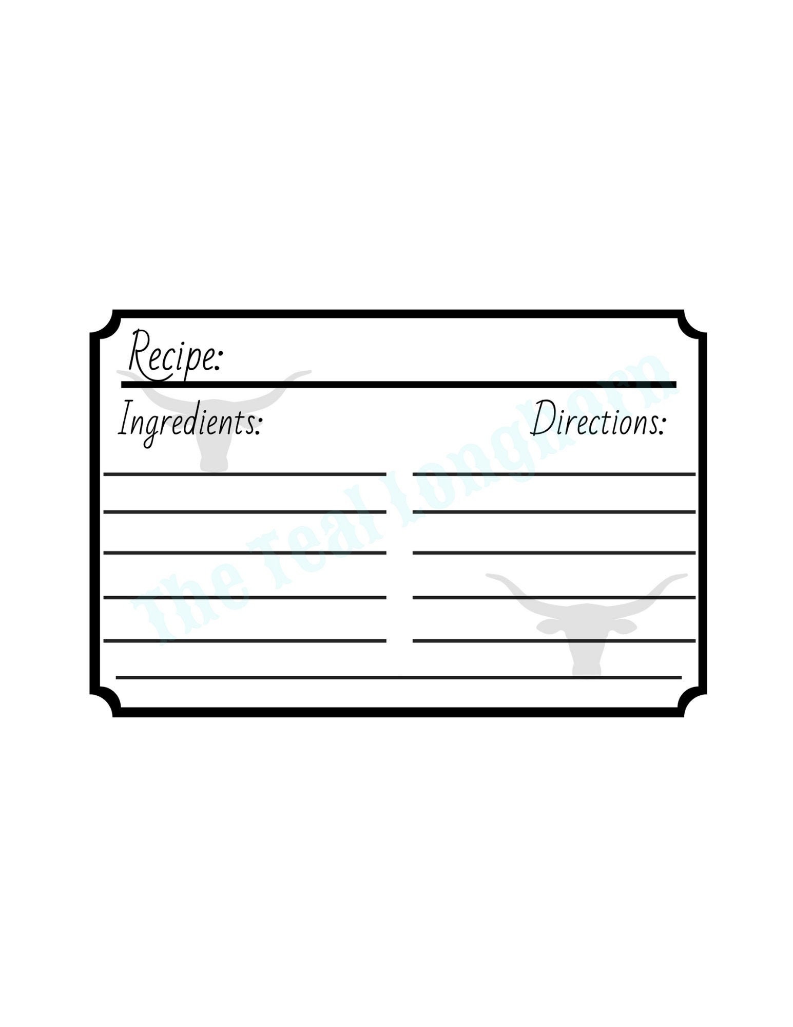 Printable Simple Recipe Card Basic Printable Recipe Card Etsy