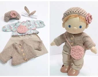 Ubrania dla lalki Dinkum, 6 elementów, Sweter, czapka, torebka , opaska, bluzka i spodnie dla lalki Dinkum
