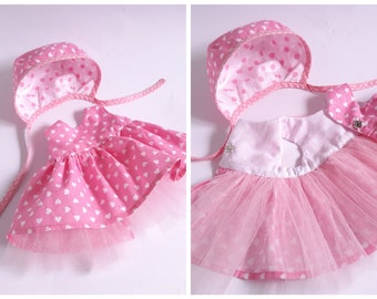 Różowa sukienka dla Lalki Dinkum, Sukienka i Bonnet  Dinkum , ubranka dla lalki Dinkum