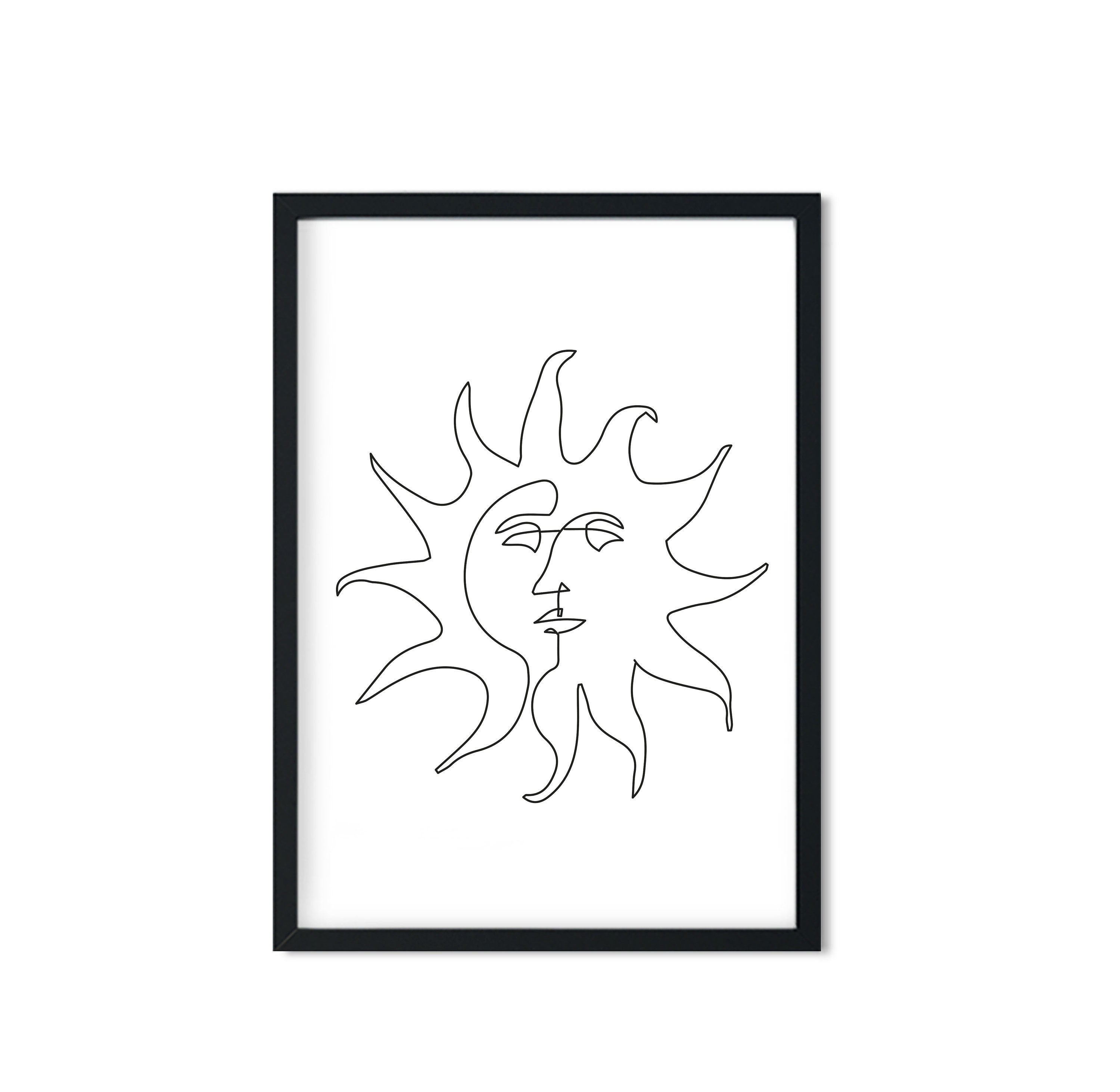 Sun Face Doodle Art Print Celestial Art Print Line Drawing Etsy