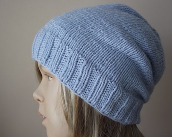 Beanie-Mütze MERINGO BLUE... mit Angora Wolle, handgestrickt