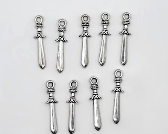 30pcs Double Sided Swords Charm Lot, Silver Tone Small Sword Charm, Sword Pendant