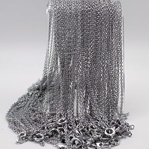 10pcs Flat Cable Chain Rhodium Plated ,17.5&quot;inches Ready to Wear Soldered Cable Chain with Spring Ring, Diamond Cut Necklace Chain