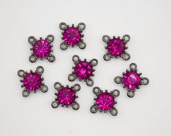 Lotto di connettori in cristallo Swarovski fucsia, connettore in strass magenta, accessori in cristallo Swarovski vintage, lotto di connettori ad anello 4/3/2