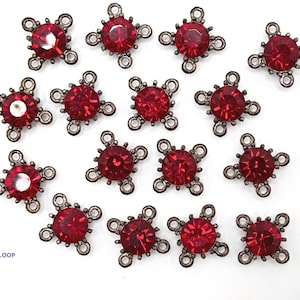 Siam Red Swarovski Crystal Connector Lot, Red Rhinestone Connector, Vintage Swarovski Crystal Findings ,Crystal setting 4/3/2 Loop Connector
