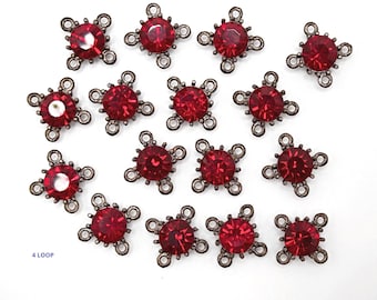 Lotto di connettori in cristallo Swarovski rosso Siam, connettore in strass rosso, accessori in cristallo Swarovski vintage, incastonatura in cristallo, connettore ad anello 4/3/2