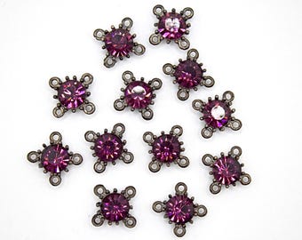 Lotto di connettori in cristallo Swarovski ametista, connettore in strass viola, accessori in cristallo Swarovski vintage, lotto di connettori ad anello 4/3/2