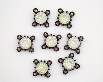White Opal Swarovski Crystal Connector Lot, Opal Rhinestone Connector, Vintage Swarovski Crystal Findings , 4/3/2 Loop Connector Lot