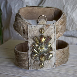Gold and White Leather Dog Harness, Crystal Harness for Small Pets , Couture Pet Accessory