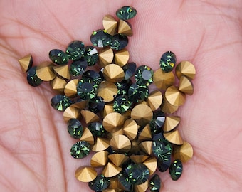 126pcs Vintage Emerald Swarovski Crystal, PP30 1100 Pointed Back Dark Green Swarovski , Chaton Crystal
