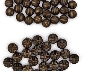 100 piezas de tachuelas de latón antiguo, tachuelas redondas en espiral de 6,5 mm, puntos metálicos decorativos, 4 puntas, fabricadas en EE. UU., 2 opciones de estilo