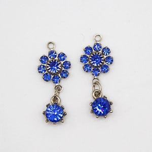 4pcs Sapphire Blue Swarovski Crystal Flower Dangle Charm Lot , Rhinestone Flower Connector, Crystal Flower Drop Charm