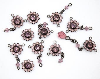Vintage Pink Swarovski Crystal Flower Connector and Charm Lot, Light Pink Crystal Flower Charms , Crystal Connector,  Pink Rhinestone Flower