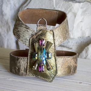 Metallic Green Leather Dog Harness /Luxury Small Pet Accessories, Crystal Harness for Pets