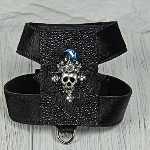 Designer Black Leather Dog Accessories/ Gift for Pets  / Stingray Harness/Pet Accessories/ Small Dog Harness / Skull Harness for Pet