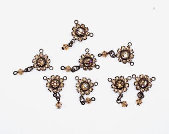 Topaz Swarovski Crystal Flower Connector Lot, Vintage Crystal Flower Charms , Crystal Flower Connector, Champagne Crystal Flower