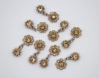 4pcs Swarovski Crystal Topaz Flower Dangle Charm Lot , Rhinestone Flower Charm,  Flower Connector, Vintage Swarovski Findings,Flower Setting
