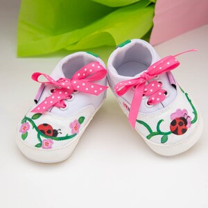 Handpainted Ladybug Baby Shoes,  Infant Boy & Girl Shoes, Pregnancy, Baby Shower Unique Gift, Custom Baby, New Mom, SoleBabyCo