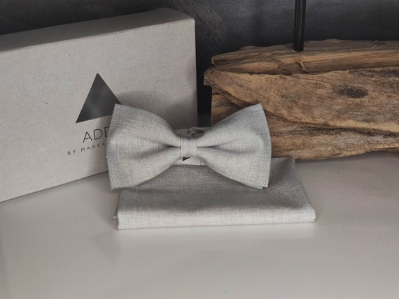 Bow tie and handkerchief set, gray