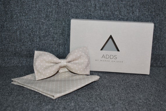 Men's bow tie and handkerchief set: accessories in grey-beige