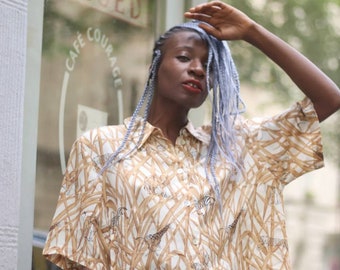 TRU Vintage Animal Print Blouse| 90s light weight brown blouse with statement cheetah print