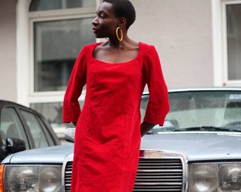 Vintage Anna Molinari Made in Italy rotes Abendkleid mit quadratischem Hals Samtoptik Größe klein