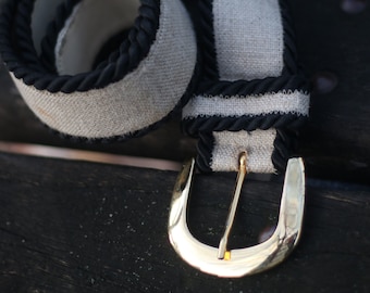Cinturón tejido años 80/ Cinturón vintage de inspiración marítima en marrón y negro/ Cinturón retro de mujer