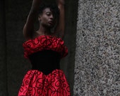 Vintage 80s Gunne Sax by Jessica Mcclintock Red and Black PRom Dress extra small