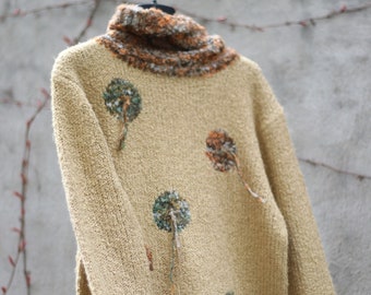 Vintage brown knit with statement floral patterns flower power size small xs