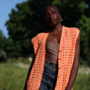 Handmade Orange Vest Vintage Knitted Vest with buttons Bohemian buttoned down design image 3
