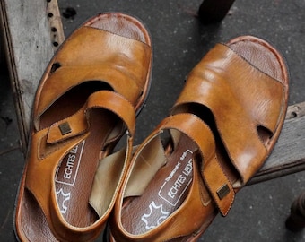 Vintage Galizio Torresi leren sandalen bruine slingback heren open teen EU42