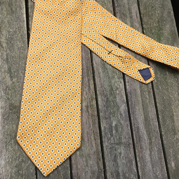 Vintage Brooks Brothers Silk Tie | Men's Yellow Tie with Geometric Print| Classic Designer Suit Neck tie