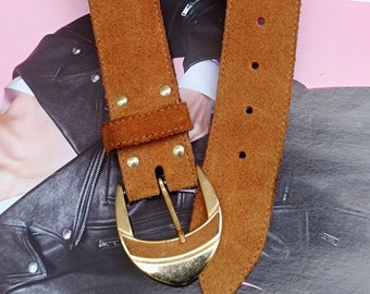 Vintage 90s Brown Suede Belt | Minimalist everyday capsule wardrobe belt| Classic Elegant belt with statement buckle