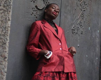 red silk blazer