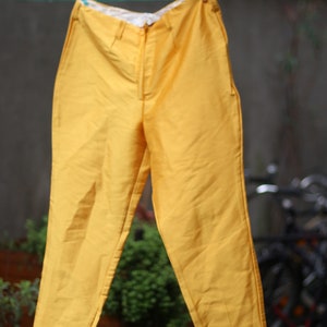 80s yellow shinny trousers Vintage bright yellow statement Stirrup pants image 4