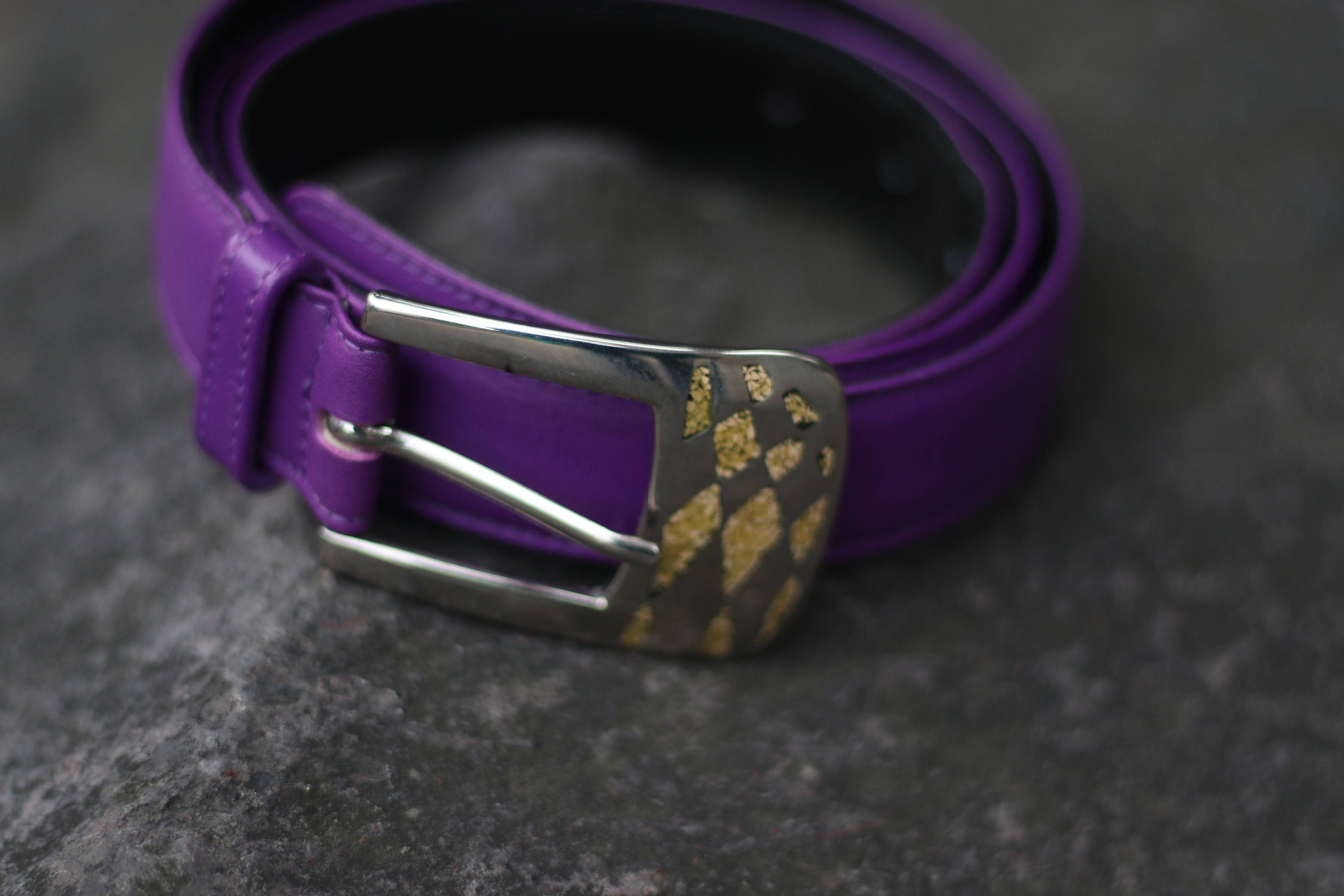 70s Purple Belt Vintage Leather Belt With Statement Buckle 