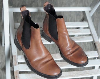 Vintage Braun Leder Schnürschuhe 90er Jahre Klassische Retro Ankle Boots Flache Wanderschuhe Größe 37