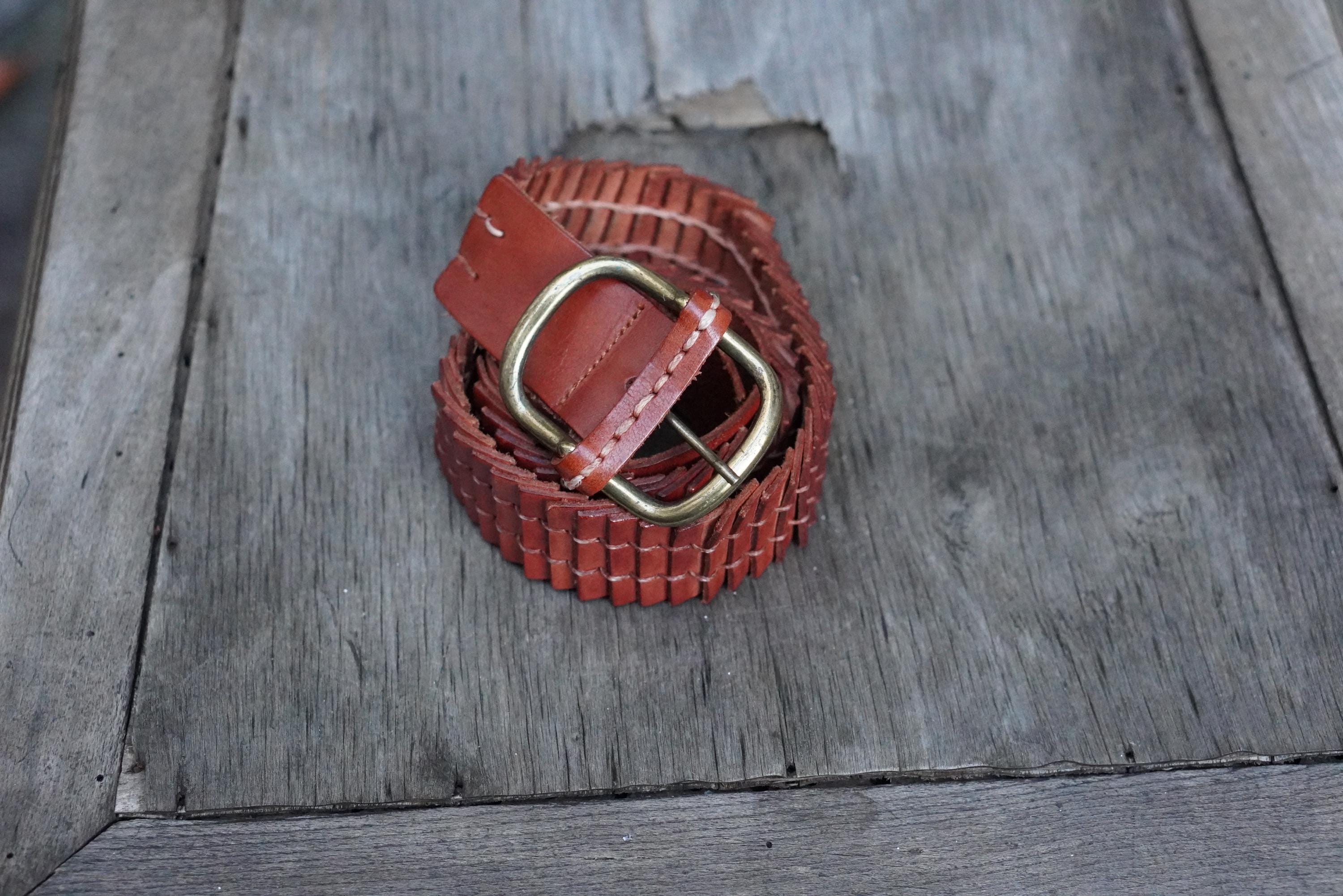 Zara Braided Leather Belt Cognac Brown Woven Wide Brass  display picture 2