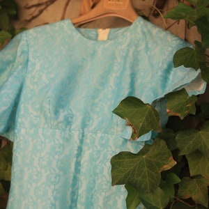 Vintage 70s Maxi Blue Lace Dress Bohochic Elegant Short Sleeved Retro Size Small XS image 9